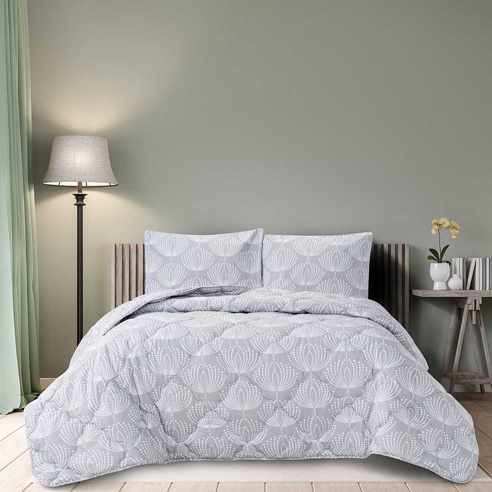 لحاف طرح‌دار با رویه بالش آژین طوسی